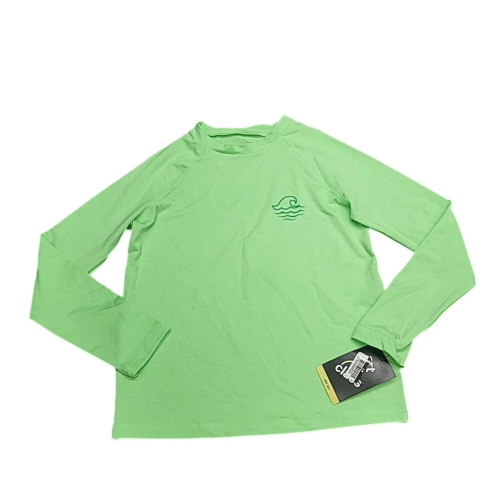 Kids Boys Long Sleeves Guard Top Medium Size 8 Light Green Tee Shirt
